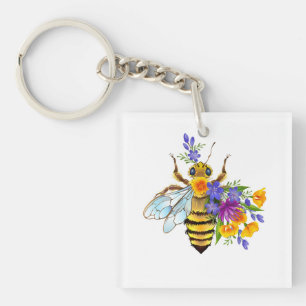 Llavero Abeja de flor con plantas silvestres