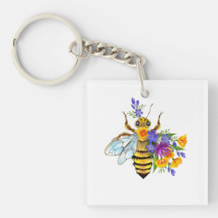 Llavero Abeja de flor con plantas silvestres
