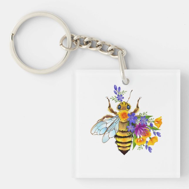 Llavero Abeja de flor con plantas silvestres (Frente)