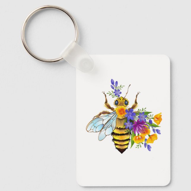 Llavero Abeja de flor con plantas silvestres (Anverso)