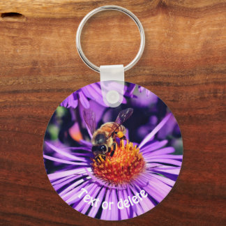 Llavero Abeja De Miel En Flor De Aster Púrpura Personaliza