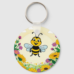 Llavero Abeja Feliz En Flores Coloridas