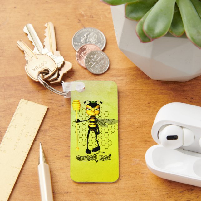 Llavero Abeja Reina amarilla y negra con panal de miel (Escritorio )