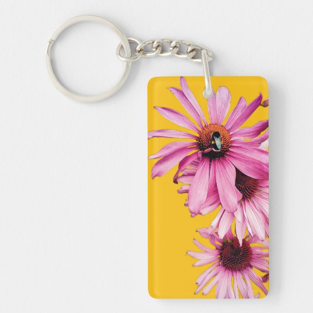 Llavero Abeja, sobre flores rosadas (Frente)