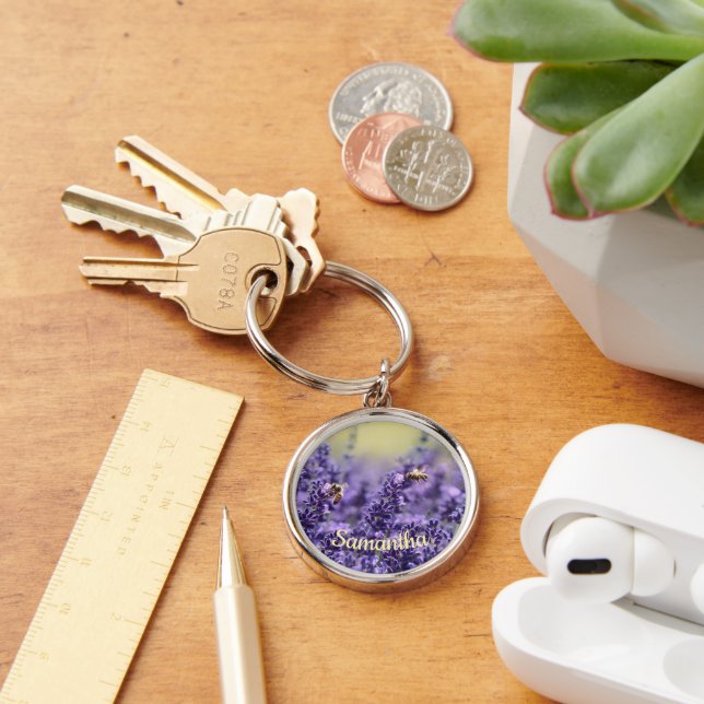 Llavero Abejas con flores de lavanda con nombre (Escritorio )