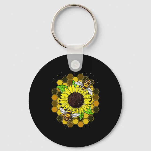 Llavero Abejas de girasol hippie (Anverso)