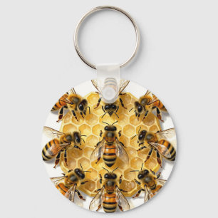 Llavero Abejas en Círculo de Panal Hexagonal