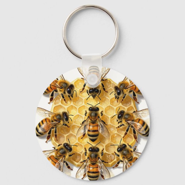 Llavero Abejas en Círculo de Panal Hexagonal (Anverso)
