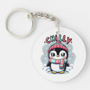 Llavero Abrazo de bufanda nevada de pingüino helado