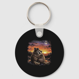 Llavero Abrazo de mapache puesta de sol bosque fauna retro