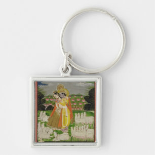 Llavero Abrazo de Radha y de Krishna en un landscap