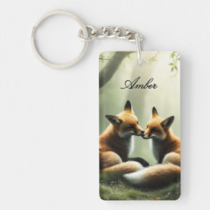 Llavero Abrazo de zorro en bosque brumoso personalizado