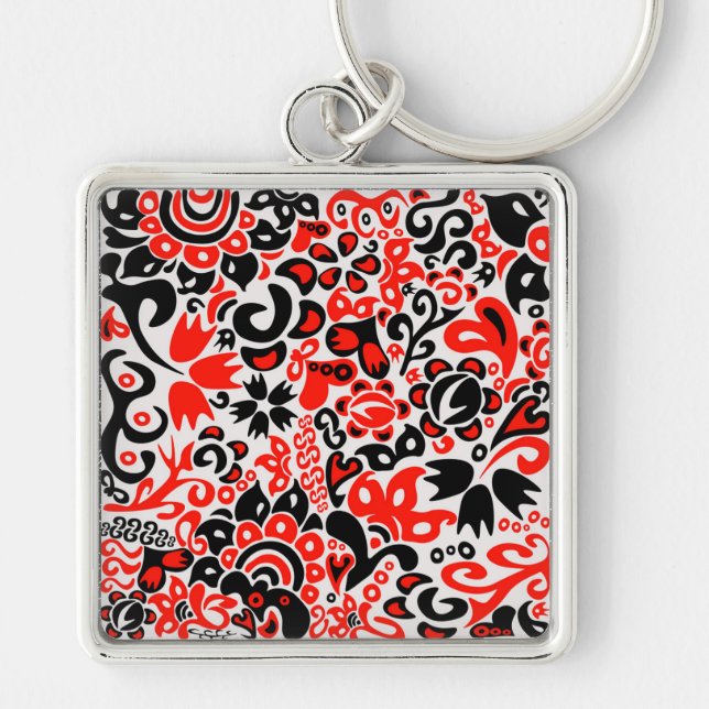 Llavero Abrupción del patrón floral del arte folklórico ét (Frente)