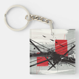 Llavero Abstract Art with Red Blocks & Black Strokes