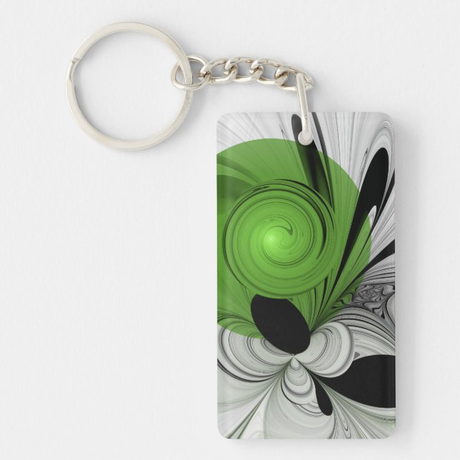 Llavero Abstract Black and White with Green Fractal Art (Frente)