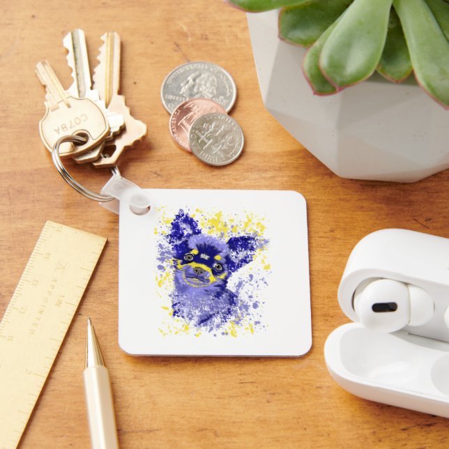 Llavero Abstract Blue Chihuahua Keychain (Escritorio )