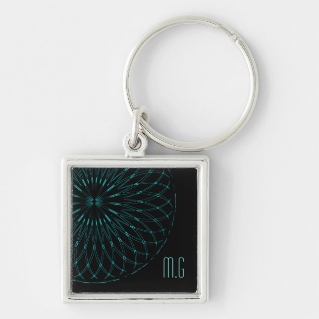 Llavero Abstract Blue Geometric Graphic Black Monogram (Frente)
