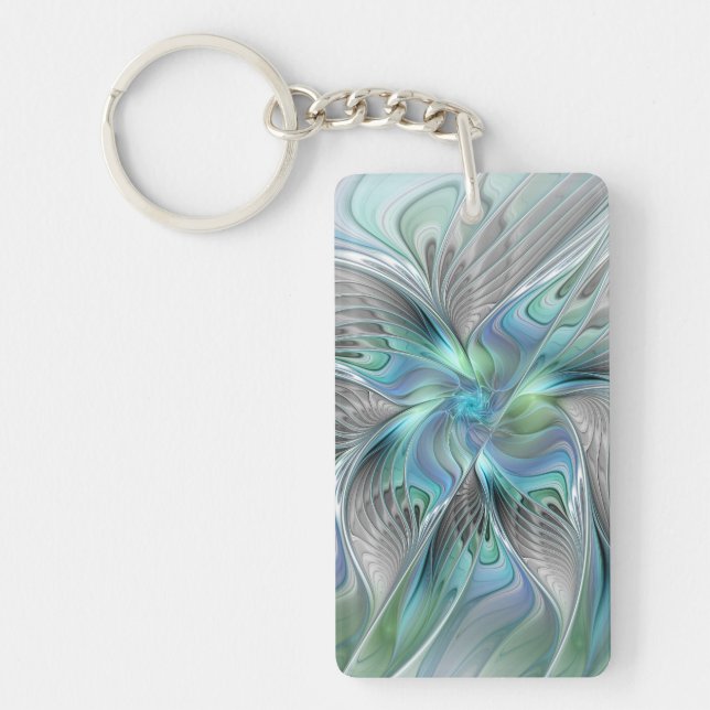 Llavero Abstract Blue Green Butterfly Fantasy Fractal Art (Frente)