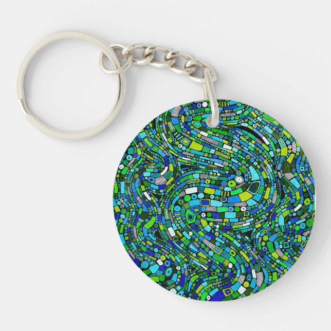Llavero Abstract Design Blue Green Waves Shapes (Frente)