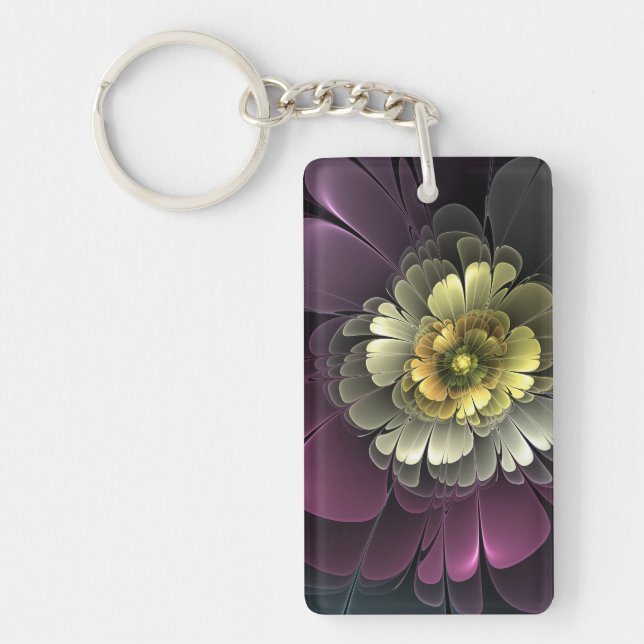 Llavero Abstract Modern Purpur Khaki Gray Fractal Flower (Frente)