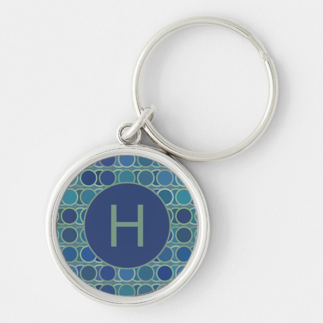 Llavero Abstract Shades of Blue Circle Pattern Monogram (Frente)