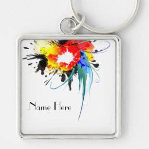 Llavero Abstract Wild Parrot Paint Splatters