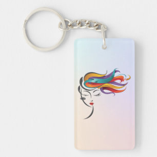 Llavero Abstracta mujer con colorido arte en el pelo