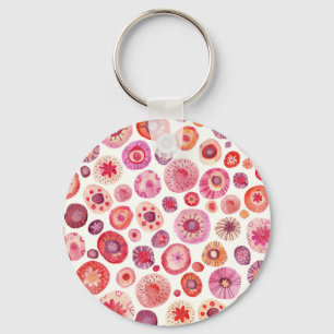 Llavero Abstracto Acuarela Círculo Floral Rosa