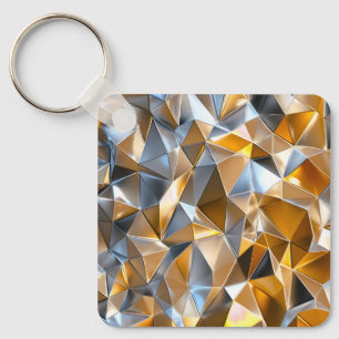 Llavero Abstracto Metálico Moderno Dorado Plateado Geométr