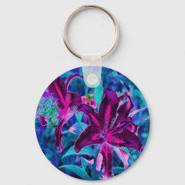 Llavero Abstracto púrpura y rosa caliente Flores de lirio 