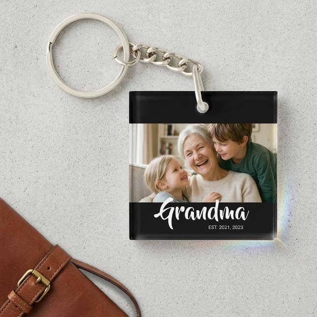 Llavero Abuela Estableció Foto De Letra Moderna (Grandma Established Script Photo Keychain)