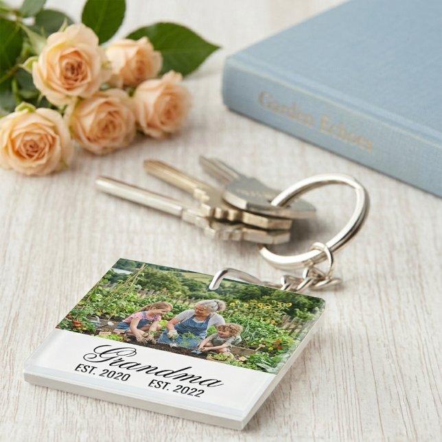Llavero Abuela Personalizada Establecida Recuerdo Familiar (Custom Photo Grandma Established Family Keepsake Keychain)