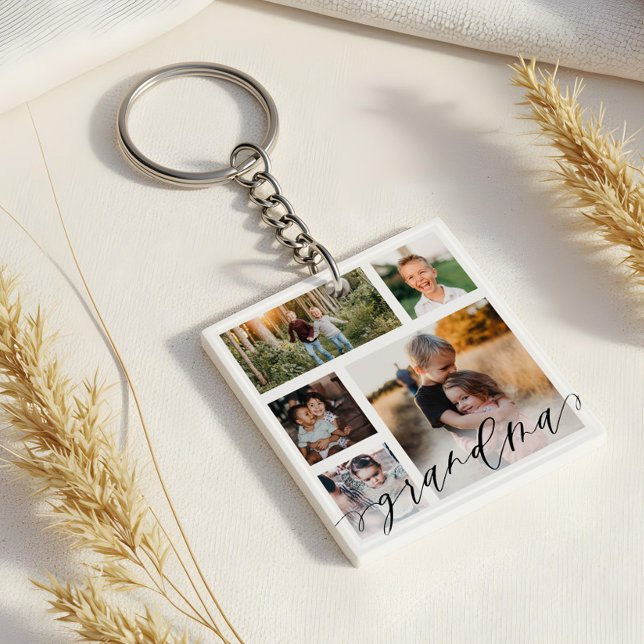 Llavero Abuela | Tecla de mensaje especial Fotos de los ni (Grandma | Grandchildren Photos Special Message Key Keychain)