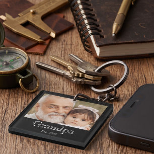 Llavero Abuelo Estableció Foto Blanco Texto Negrita Minima