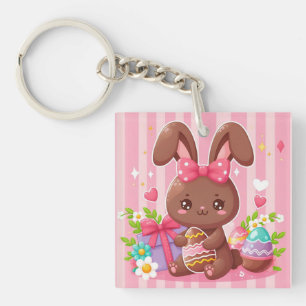 Llavero Abundancia de Pascua de chocolate con rayas rosas