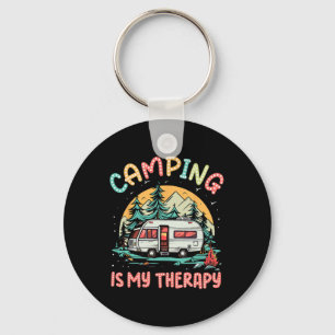 Llavero Acampar es mi terapia fogata campamento de verano