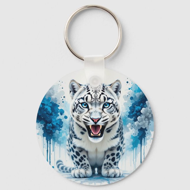 Llavero 🐆 Accesorio de Amuleto de Leopardo Blanco Feroz R (Anverso)