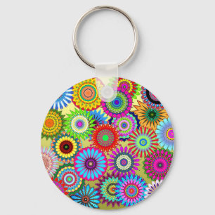 Llavero Accesorio de impresión de poder floral psicodélico