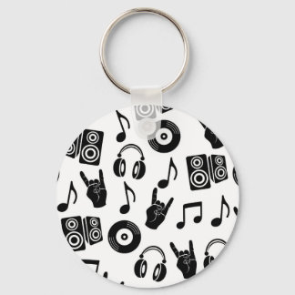 Llavero Accesorios musicales: Patrón de cosecha monocromo.