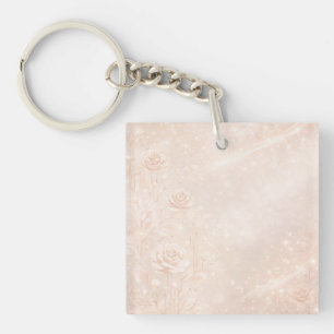 Llavero Acento floral de marfil y oro rosa arte de IA