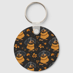 Llavero Acogedor patrón de otoño de Dachshund - Diseño de