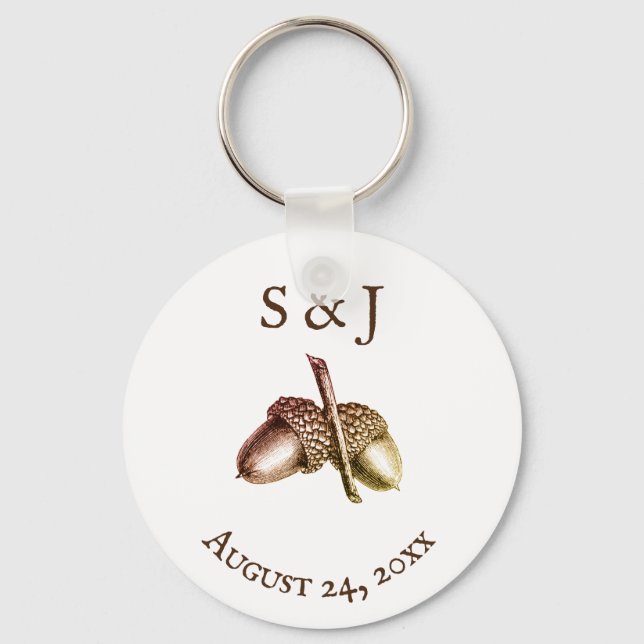 Llavero Acorn vintage con iniciales Personalizados (Anverso)