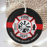Llavero Acr de bombero maltés cruzado personalizado<br><div class="desc">Cláusula de bomberos de la Cruz Roja Maltesa de la Línea Roja Delgada - diseño moderno rojo y plateado negro. Personalice con los departamentos de bomberos, el nombre del bombero o su texto. Este llavero personalizado para bomberos es perfecto para departamentos de bomberos, servicio de bomberos, o como conservador conmemorativo,...</div>