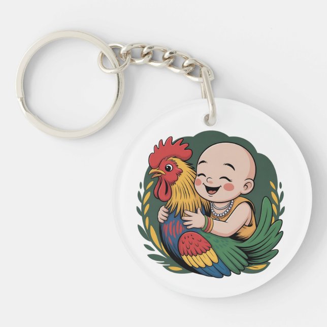 Llavero acrílico | Chloe Baby Abraza El Rooster (Frente)