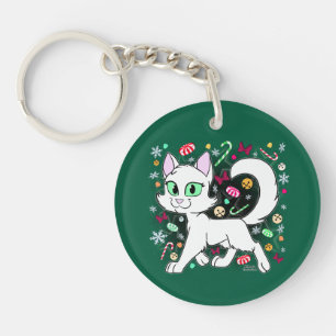 Llavero acrílico de gato de Navidad (Verde)