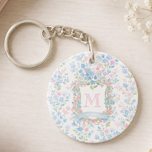 Llavero Acrílico de Monograma Floral Personalizado