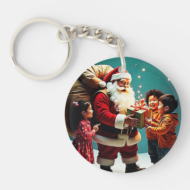 Llavero Acrílico Feliz Navidad personalizado círculo Keych (Frente)