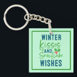 Llavero Acrylic Keychain<br><div class="desc">Cozy winter quote design featuring “Winter Kisses And Snowflake Wishes.” Perfect for holiday gifts,  Christmas outfits,  and seasonal winter apparel. (Design code-51963).</div>