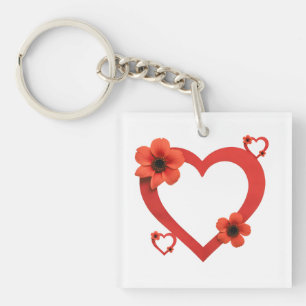 Llavero Acrylic Keychain with Red Heart – Minimalist Style