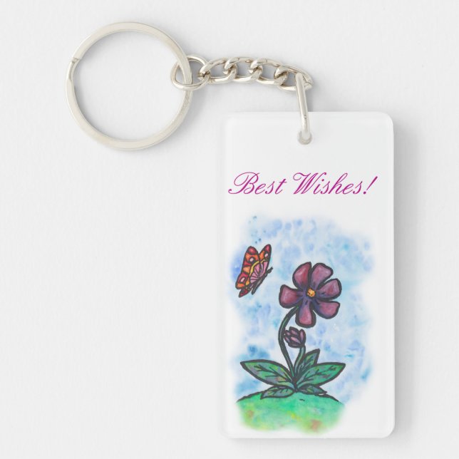 Llavero acuarela acuarela Flor con mariposa (Frente)